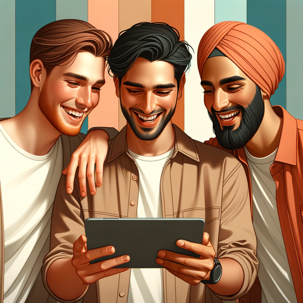 Friends browsing photos on a tablet