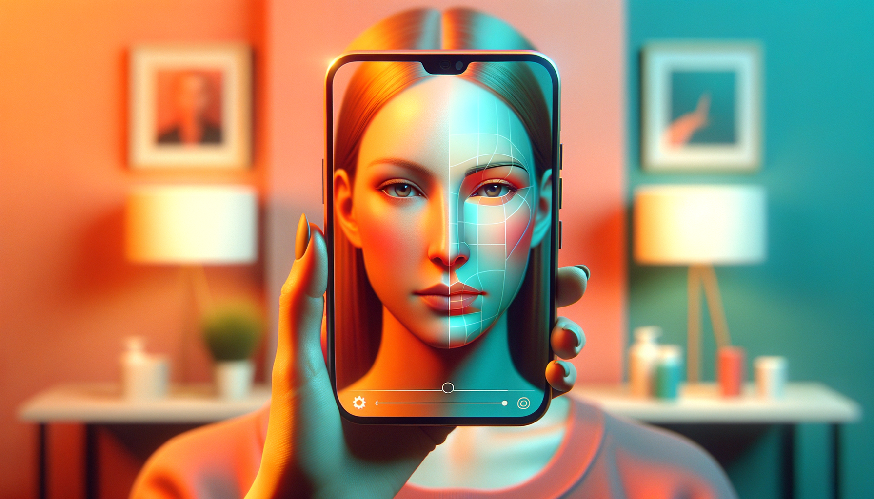 User holding a phone with a face swap preview